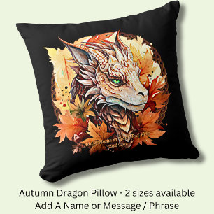 Add Name or Text, Dragon With Autumn Leaves Throw Pillow