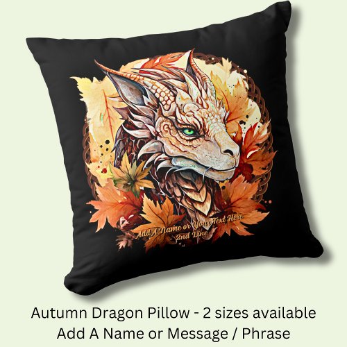 Add Name or Text Dragon With Autumn Leaves Throw Pillow