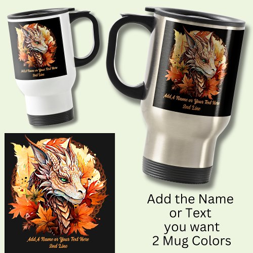 Add Name or Text Dragon With Autumn Leaves Travel Mug