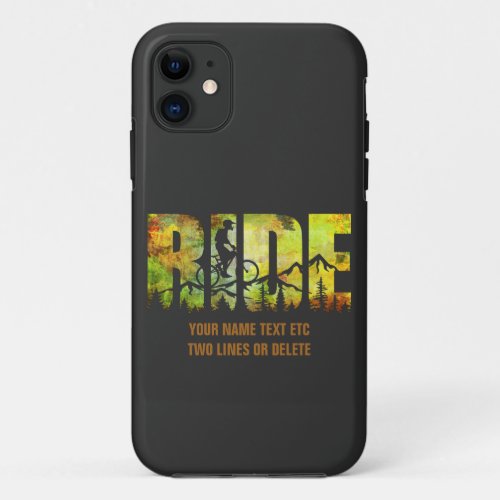 Add Name or Text Mountain Bike Rider Autumn Colors iPhone 11 Case