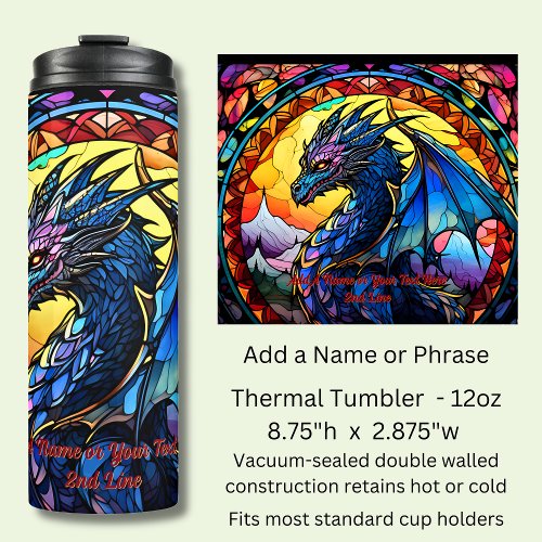 Add Name or Text Stained Glass Dragon  Thermal Tumbler