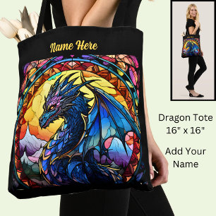 Add Name or Text, Stained Glass Dragon Tote Bag