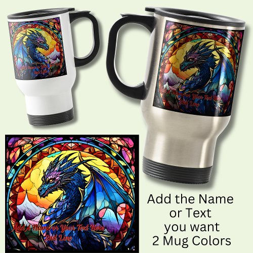 Add Name or Text Stained Glass Dragon  Travel Mug