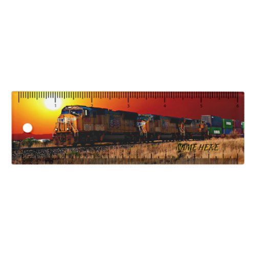 Add Name or Text _ Sunset Diesel Locomotive Train Ruler