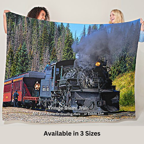  Add Name or Text Vintage Steam Train Engine     Fleece Blanket