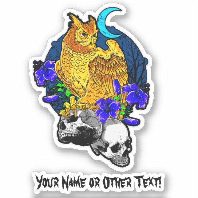 Add Name Owl Talons Skulls Blue Flowers Moon       Sticker (Front)
