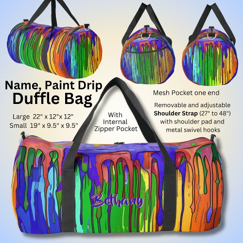 Add Name Paint Drips Blue Green Orange     Duffle Bag