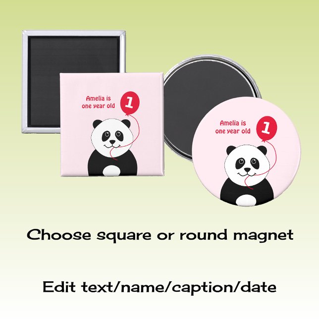 Add name panda 1st birthday red pink magnet (Creator Uploaded)