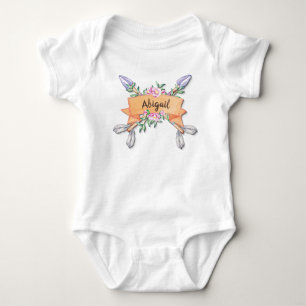 Add Name Pastel Boho Flower Arrows Baby Bodysuit