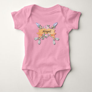 Add Name Pastel Boho Flower Arrows Pink Baby Bodysuit