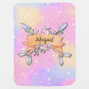 Add Name Pastel Boho Flower Arrows Pink Stars Baby Blanket