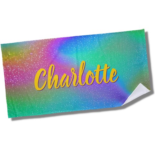 Add Name Pastel Rainbow Aqua Pink Yellow Swirl Beach Towel