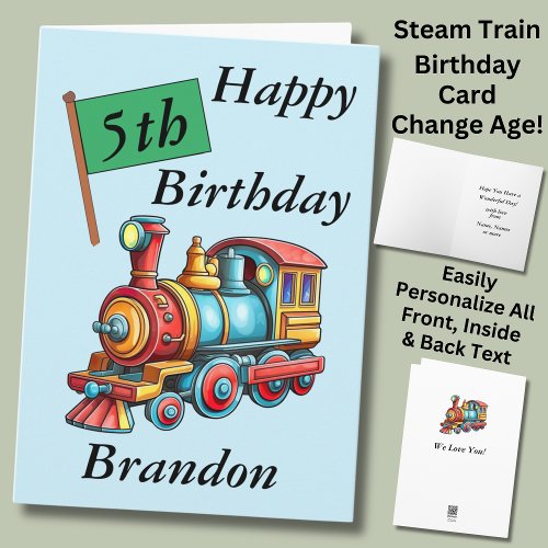 Add Name Personalize Steam Train  Child Boys Card