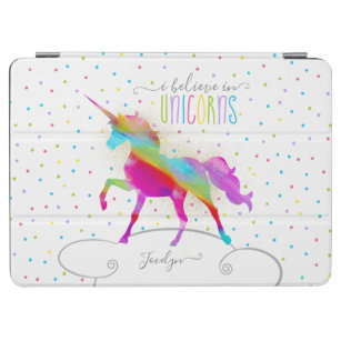 Add Name Personalized Gold Glitter Rainbow Unicorn iPad Air Cover