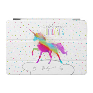 Add Name Personalized Gold Glitter Rainbow Unicorn iPad Mini Cover