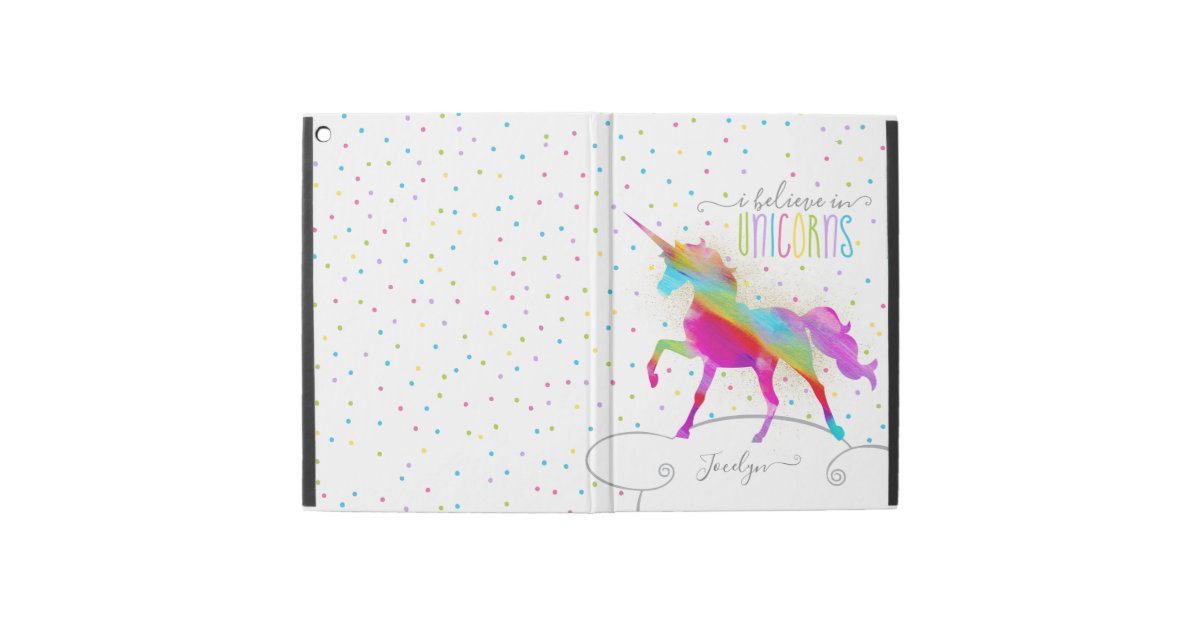 Add Name Personalized Gold Glitter Rainbow Unicorn Ipad Pro 12 9 Case Zazzle Com