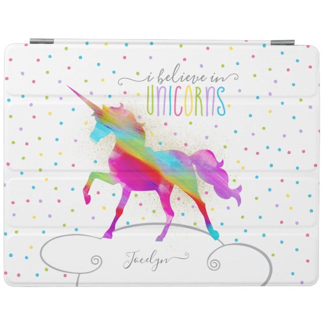 Add Name Personalized Gold Glitter Rainbow Unicorn iPad Smart Cover (Horizontal)