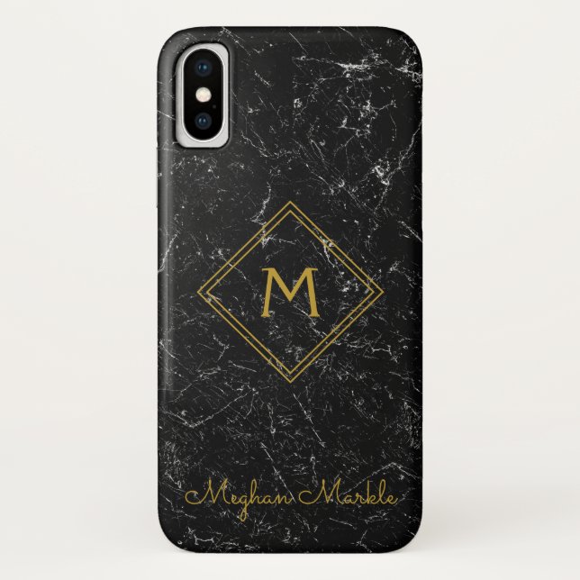 Add name Personalized Modern Simple Black Marble Case-Mate iPhone Case (Back)