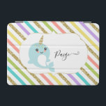 Add Name Personalized Narwhal Rainbow Gold Glitter iPad Mini Cover<br><div class="desc">An adorable narwhal in a sea of rainbow colors and gold glitter stripes,  personalized for the lucky recipient.</div>