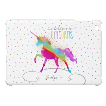 Add Name Personalized Rainbow Unicorn Gold Glitter Ipad Mini Cover by InstantInvitation at Zazzle
