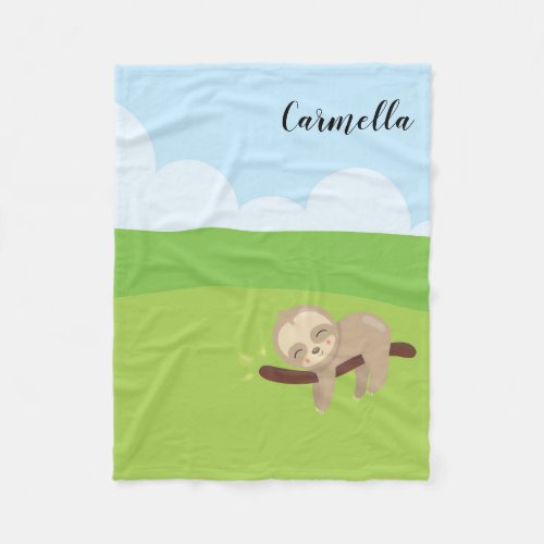 Add Name _ Personalized Sleepy Sloth Fleece Blanket