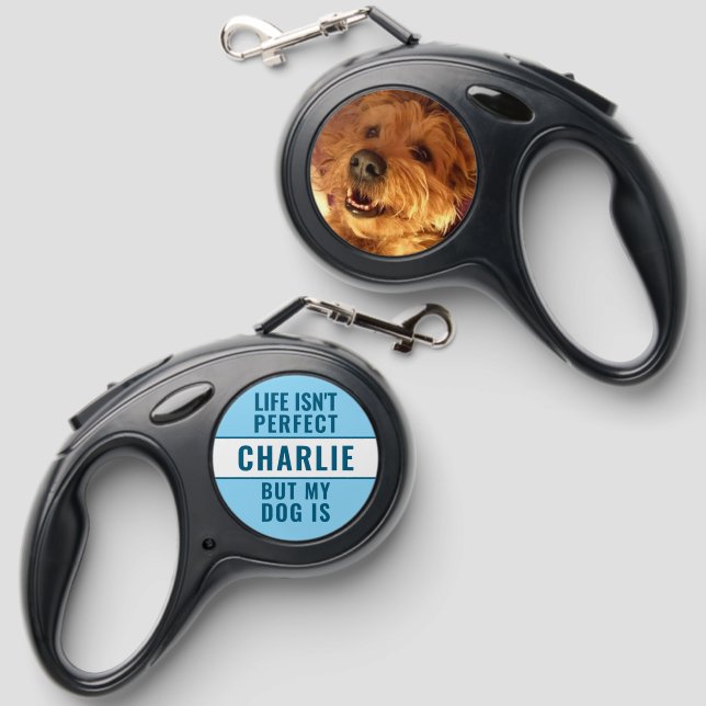 Add name photo blue dog retractable pet leash  (Front & Back)
