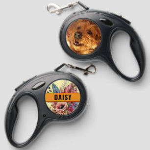 Add name photo flowers orange dog retractable pet leash