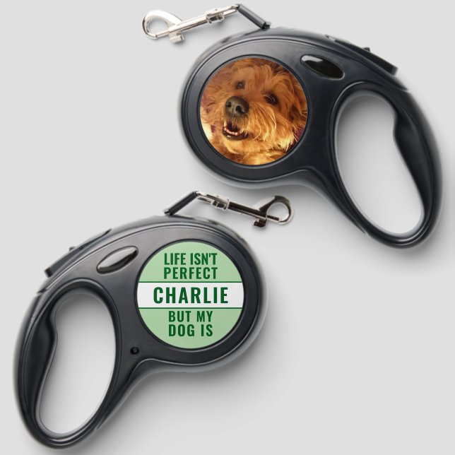 Add name photo green dog retractable pet leash  (Front & Back)