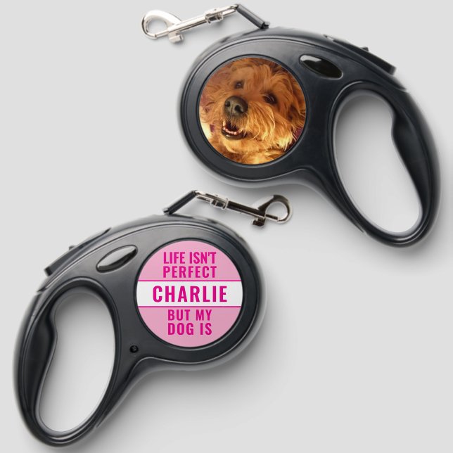 Add name photo pink dog retractable pet leash  (Front & Back)