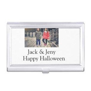 add name photo text Halloween kids girl boy Business Card Case