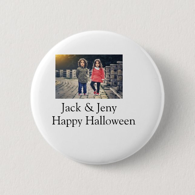 add name photo text Halloween kids girl boy Button (Front)