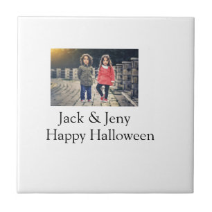 add name photo text Halloween kids girl boy Ceramic Tile