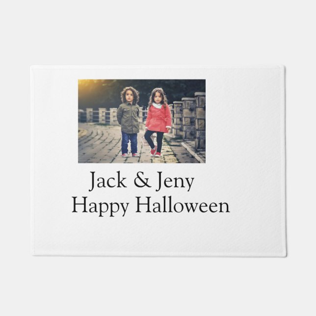 add name photo text Halloween kids girl boy Doormat (Front)