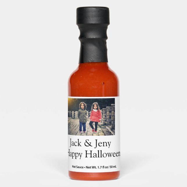 add name photo text Halloween kids girl boy Hot Sauces (Front)