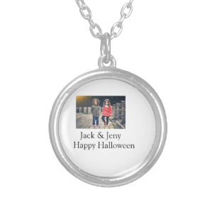add name photo text Halloween kids girl boy Silver Plated Necklace