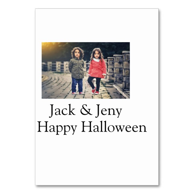 add name photo text Halloween kids girl boy Table Number (Front)