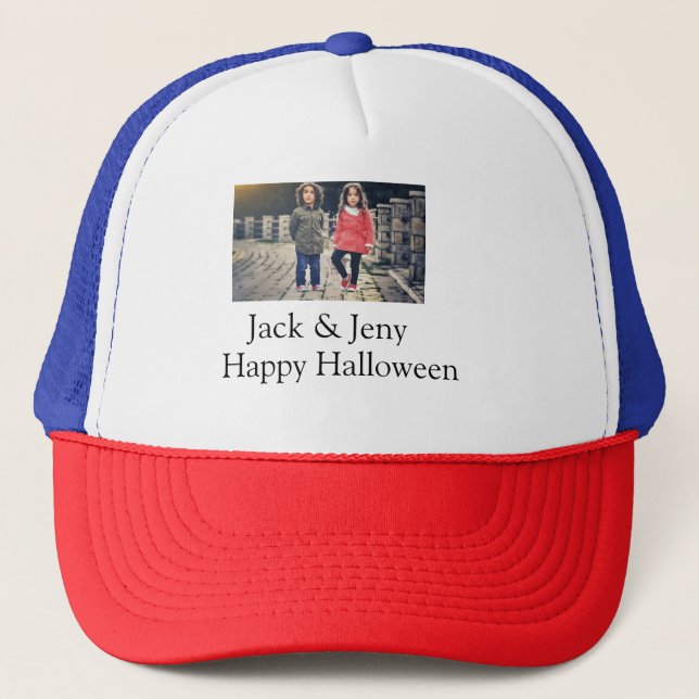 add name photo text Halloween kids girl boy Trucker Hat (Front)