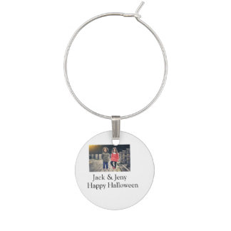 add name photo text Halloween kids girl boy Wine Charm