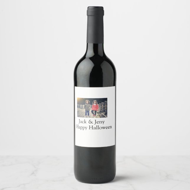 add name photo text Halloween kids girl boy Wine Label (Front)