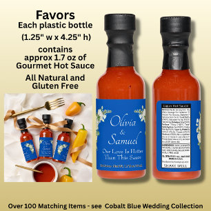 Add Name & Phrase, Cobalt Blue & White Roses Hot Sauces