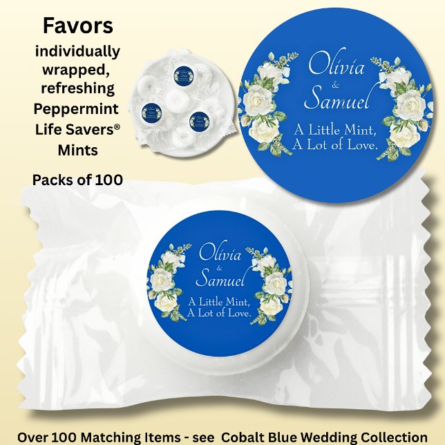 Add Name & Phrase, Cobalt Blue & White Roses Life Saver® Mints (Creator Uploaded)
