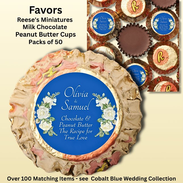 Add Name & Phrase Cobalt Blue & White Roses Reese's Peanut Butter Cups (Creator Uploaded)