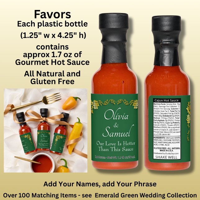 Add Name & Phrase, Emerald Green & Gold Hot Sauces (Creator Uploaded)