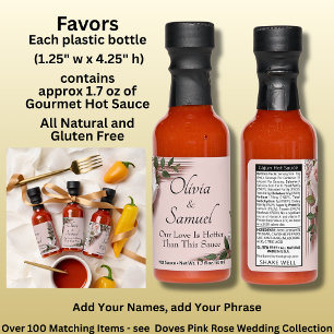 Add Name & Phrase, Pink Roses & Doves Wedding Hot Sauces