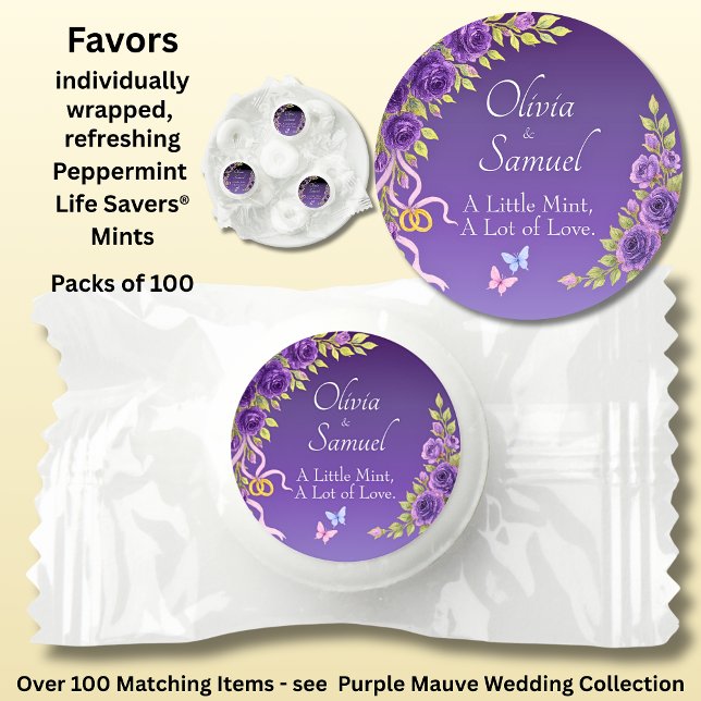 Add Name & Phrase, Purple Mauve Flowers & White Life Saver® Mints (Creator Uploaded)
