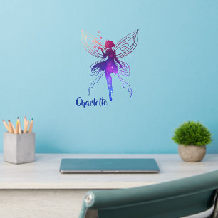 Add Name Pink Blue Hand Painted Fairy  Wall Decal