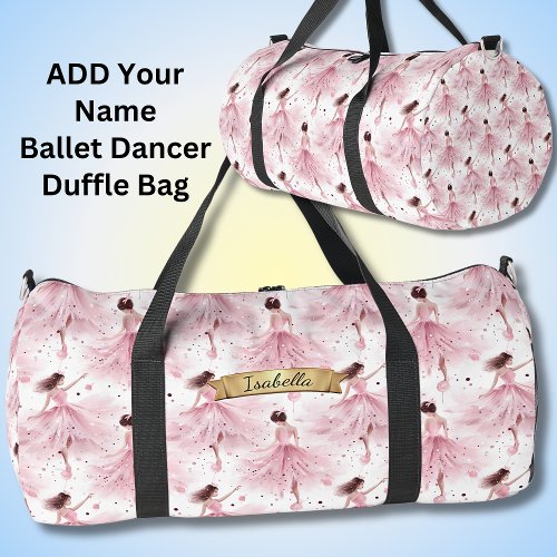 Add Name Pink Dancing Ballerina  Duffle Bag