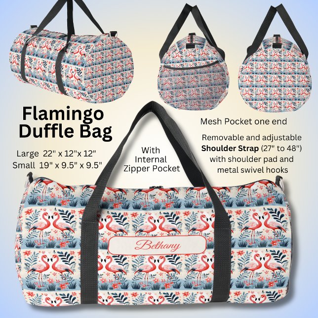 Add Name Pink Flamingo Design Duffle Bag (Creator Uploaded)