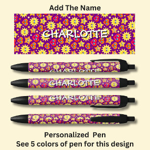 Add Name, Pink Hearts Yellow Sun Stars Pen