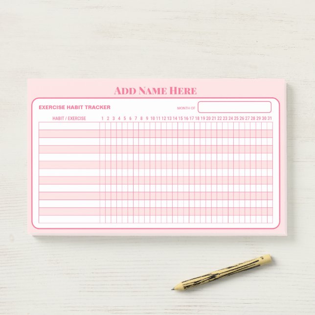 Add Name Pink Monthly Habit Tracker Sticky Notes (On Desk)